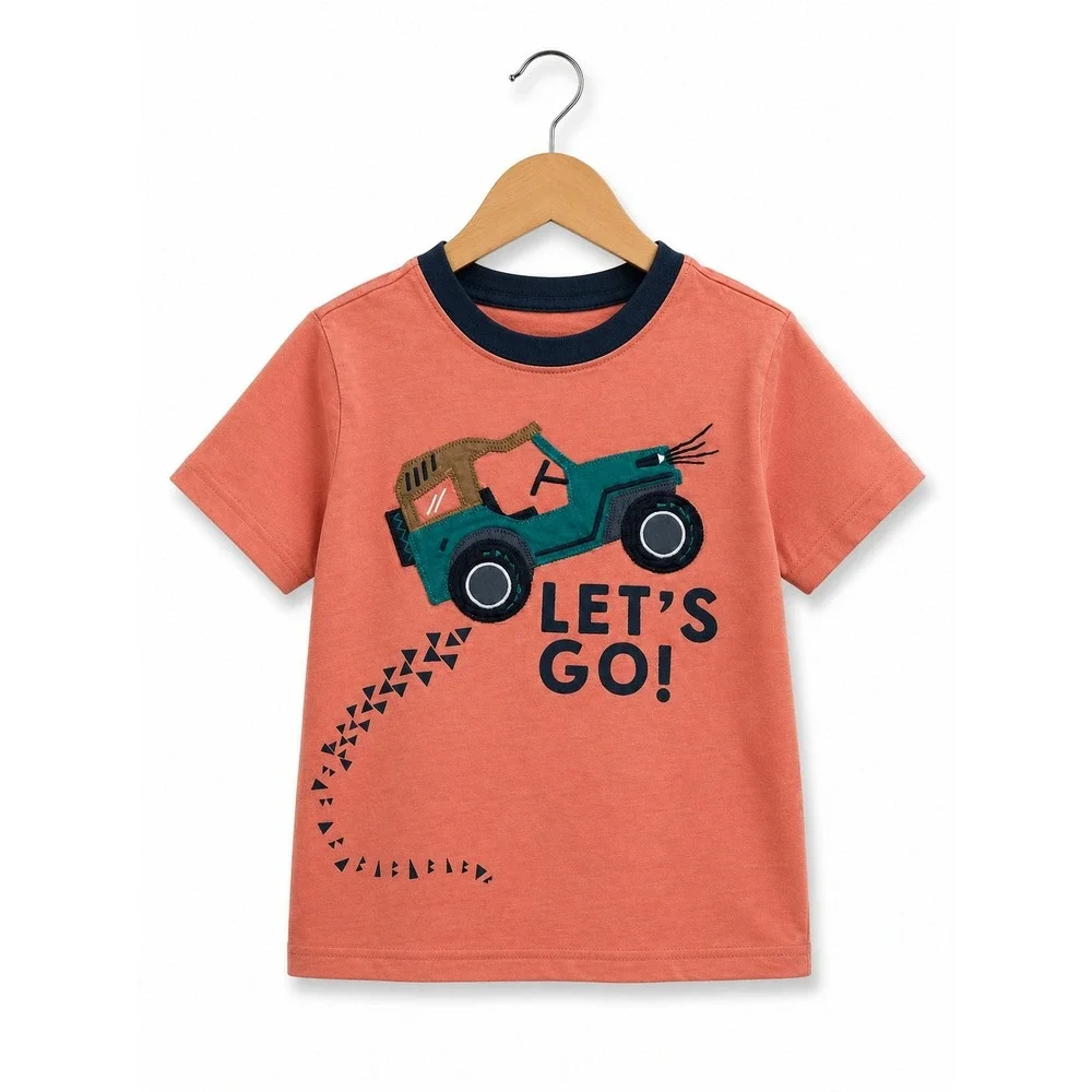 Gymboree Boys Tee Sz 4T Teal Jeep Let's Go Tracks‎ Peach Shirt Ringer